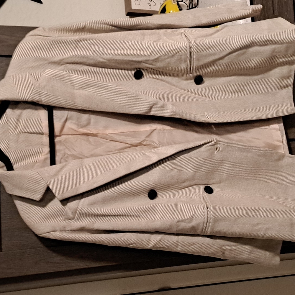 🙂New Chevron Ribbed Double Breasted Lapel Collar Blazer - Picture 15 of 16